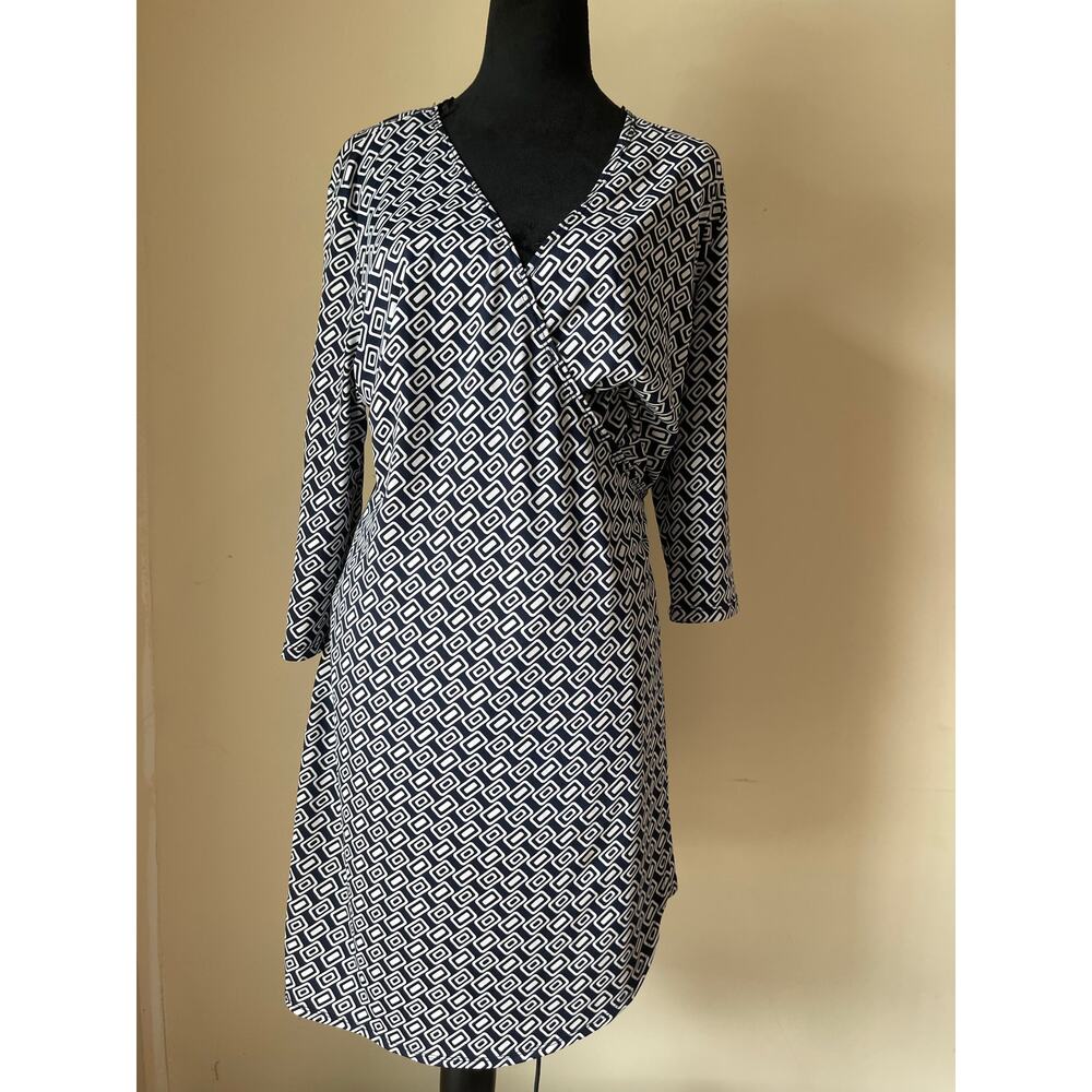 Soho apparel womens dress extra large navy blue white geometric office corporate